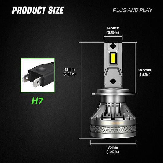 NovSight Λάμπες Αυτοκινήτου H7 LED 6500K Ψυχρό Λευκό 12-24V 120W 2τμχ