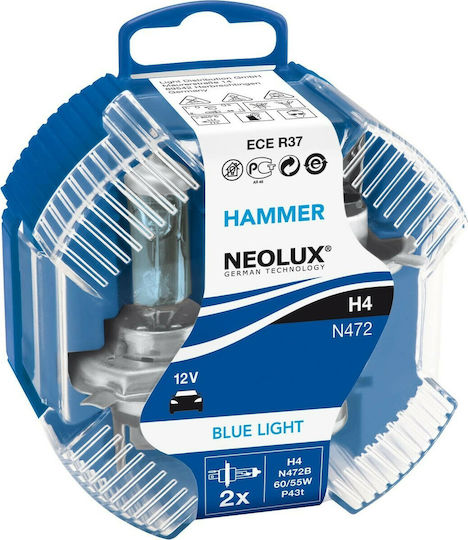 Neolux Lamps Car Blue Light H4 Halogen 4000K Natural White 12V 60W 2pcs