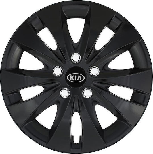 Jestic Car Hubcap Set Storm X with Kia Emblem 15" 4pcs Black