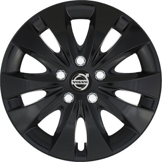 Jestic Car Hubcap Set Storm X with Volvo Emblem 15" 4pcs Black