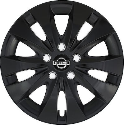 Jestic Auto Radkappen Set Storm X mit Marke Nissan 4Stück 15" Schwarz