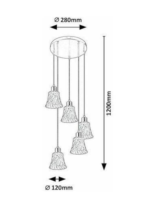 Rabalux Hestia Pendant Light Silver Bell for 5 Bulbs E14, E.14 28cm