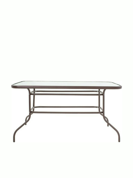 Valor Outdoor Dinner Table with Glass Surface and Metal Frame CAFE 140x80x70cm