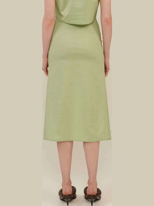 Milkwhite SS21-011 Talie Înaltă Midi Fustă Verde