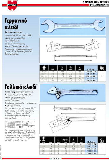 Wurth Sw019 Γαλλικό Κλειδί Μήκους 159mm με Άνοιγμα Σιαγόνων έως 19.2mm