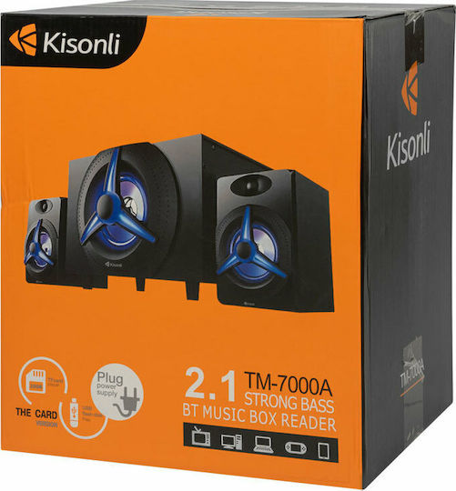 Kisonli TM-7000A Ασύρματα Ηχεία Υπολογιστή 2.1 με Bluetooth και Ισχύ 15W Μαύρα