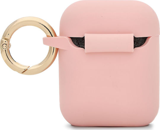 Guess Triangle Logo Case Silicone with Hook in Pink color for Apple AirPods 1 / AirPods 2