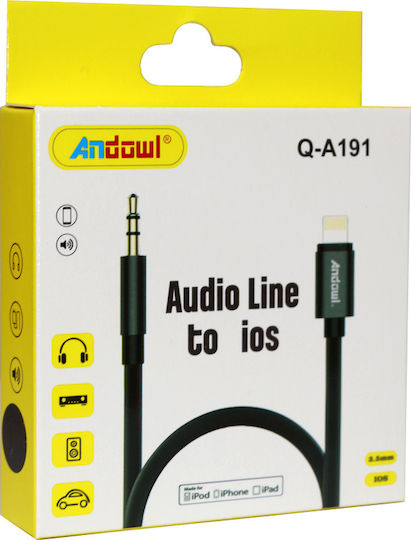 Andowl Q-A191 Braided 3.5mm to Lightning Cable Μαύρο 1m