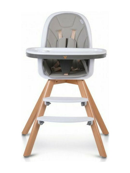 Cangaroo Hygge Baby Highchair 2 in 1 with Wooden Frame & Leather Seat Grey