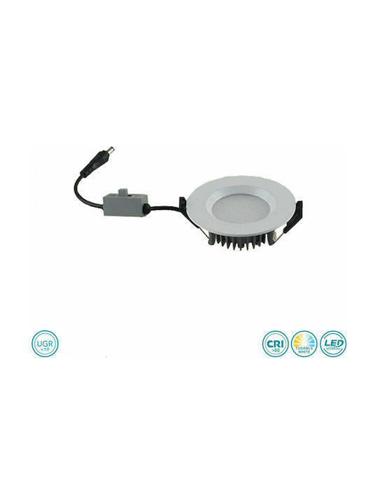 Fan Europe Round Metallic Recessed Spot with Integrated LED and Adjustable White Light White 19x19cm.