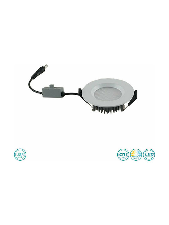 Fan Europe Round Metallic Recessed Spot with Integrated LED and Adjustable White Light White 23x23cm.