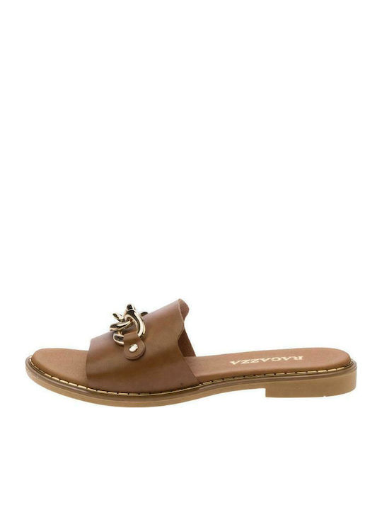 Leather Women's Flat Sandals Anatomic in Tabac Brown Color