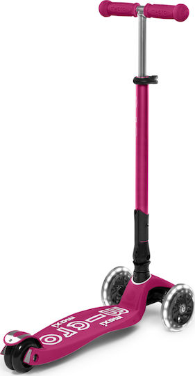 Micro Παιδικό Πατίνι Αναδιπλούμενο Maxi Deluxe Foldable LED Τρίτροχο για 5+ Ετών Ροζ