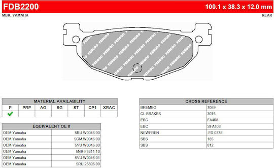 Ferodo Motorcycle Brake Pads Platinum Semi-Metallic Rear Pads Yamaha TMAX 500 Majesty 400 for Yamaha T-MAX 500 YP 400 Majesty