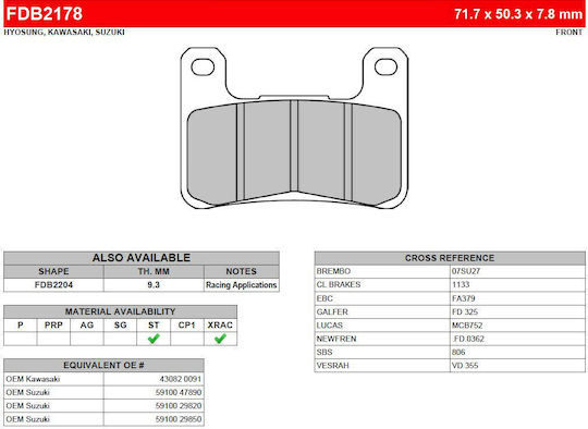 Ferodo Motorcycle Brake Pads Front Suzuki Gsx R 1300 for Kawasaki Versys 1000 / Z1000