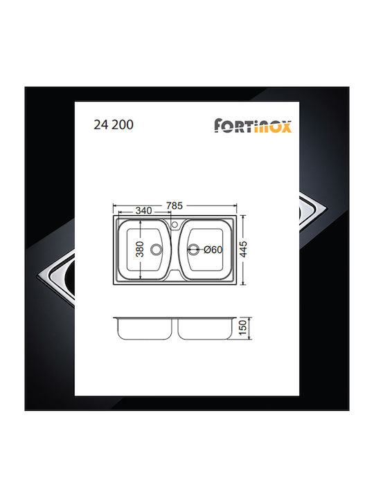 Fortinox Slender 24200 Drop-In Sink Inox Satin W78.5xD44.5cm Silver