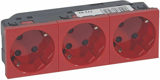 Legrand Mosaic Triple Power Safety Socket Automatic Terminals Red