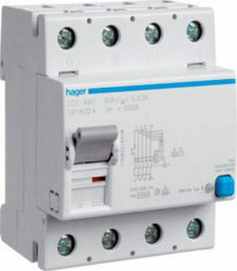 Hager Phase 4-Pole Earth Leakage Relay 40A 300mA CFC440H