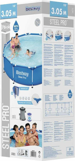 Bestway Steel Pro Στρογγυλή Πισίνα PVC 4678lt με Μεταλλικό Σκελετό 305x76εκ. Μπλε