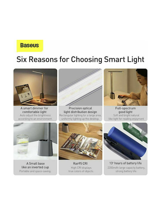 Baseus Smart Eye Series Rechargeable LED Office Lamp Foldable in Gray Color