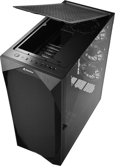Sharkoon REV300 Геймърско бюро Midi Tower Компютърна кутия със страничен прозорец и RGB осветление Черен