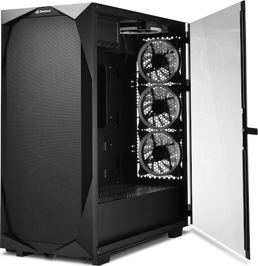 Sharkoon REV300 Геймърско бюро Midi Tower Компютърна кутия със страничен прозорец и RGB осветление Черен