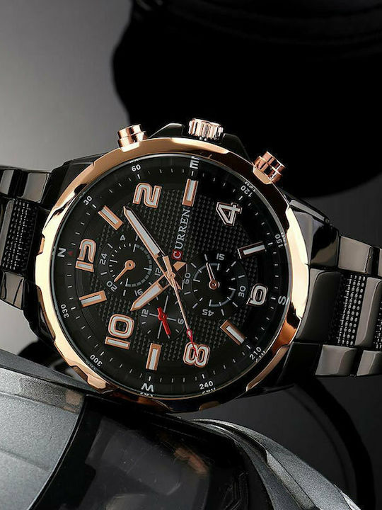 Curren Men's Watch 48mm Battery with Black Metal Bracelet
