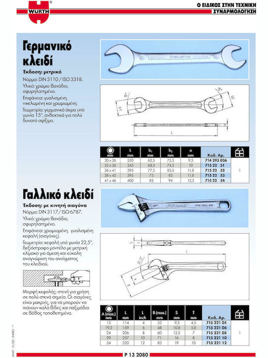 Wurth Sw024 French Wrench with Adjustable Opening 24mm 206mm