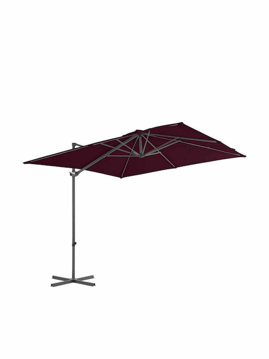 Umbrelă Suspendată Pătrată Metalică Bordeaux cu Bază de Susținere 2.5x2.5m