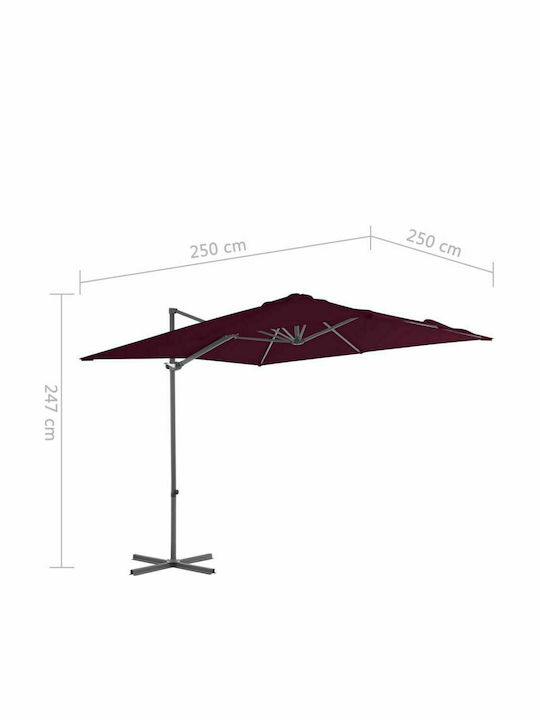 Hanging Square Garden Parasol with Burgundy Metal Frame 2.5x2.5xHeight 2.47m