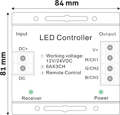 Avide ABLS12V6TKRGB-216W-RFC Fără fir Controler RGB Cu ecran tactil RF: RF (Radiofrecvență) cu telecomandă 15.001.0361