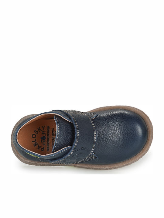 Anatomisch Lederne Kinderstiefeletten mit Klettverschluss Marineblau