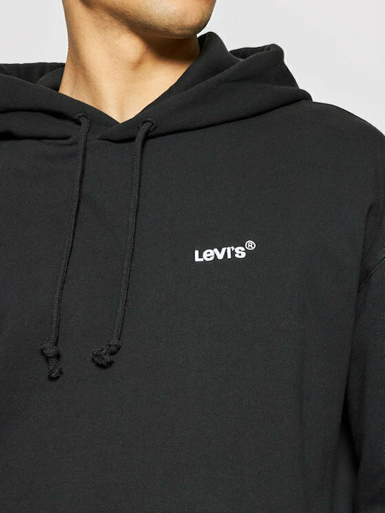 Red Tab Sweatshirt with Hood Black