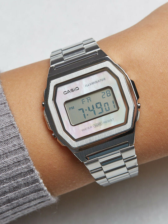Casio Vintage Digital Women's Watch Chronograph with Silver Metal Bracelet
