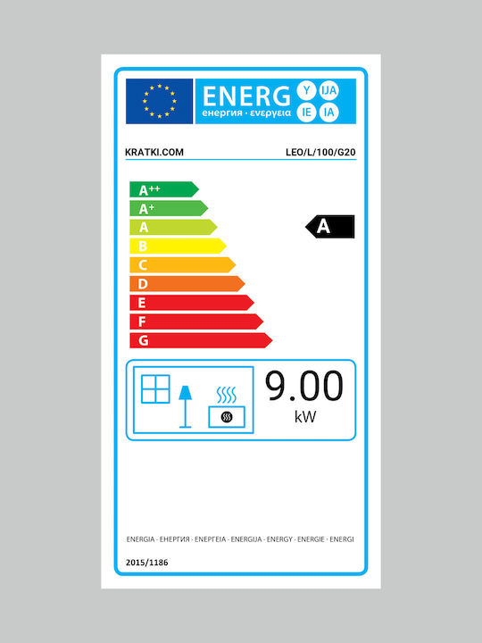 Kratki Leo L 100 G20 Ενεργειακό Τζάκι Αερίου 9kW Αριστερή Γωνία με Σταθερή Πόρτα