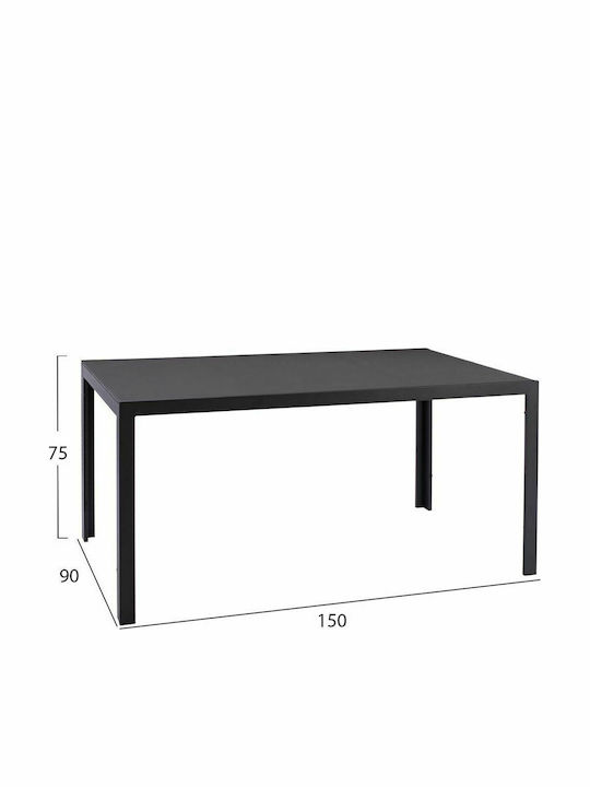 Маса Стабилна Метален със Стъклена Повърхност Ofer Сив 150x90x75бр