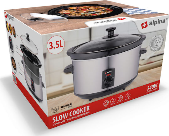 Alpina Appliances Slow Cooker 240W with Capacity 3.5lt Silver