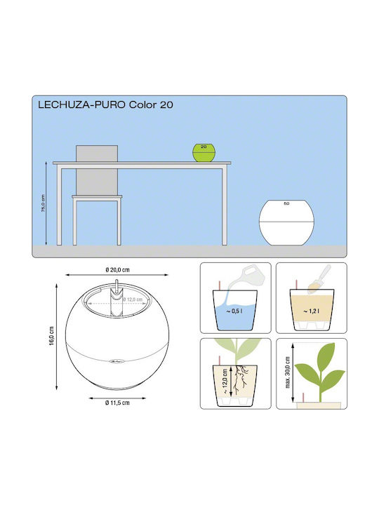 Lechuza Puro Self-watering Pot Plastic 20x20x16cm.