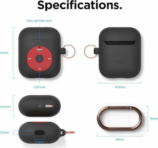 Elago Retro AW6 Hang Case Silicone with Hook in Black color for Apple AirPods 1 / AirPods 2