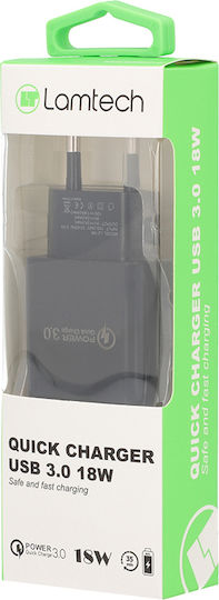 Lamtech Charger Without Cable with USB-A Port 18W Quick Charge 3.0 Blacks (LAM021943)