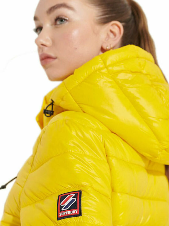 Superdry Fuji Women's Short Puffer Jacket for Winter with Detachable Hood Nautical Yellow