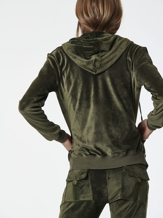 Women's Sweatshirt Jacket Velvet Hooded Khaki