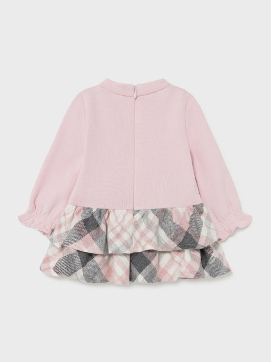 Mayoral Kids Dress Checked Long Sleeve Pink