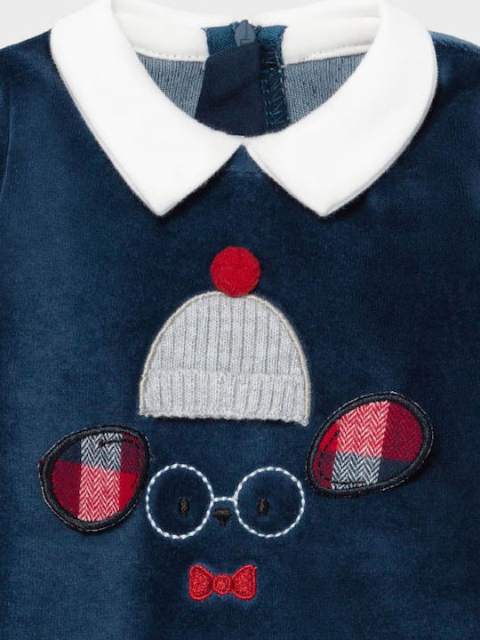 Mayoral Baby Bodysuit Set Long-Sleeved Velvet Navy Blue