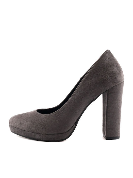 1024 Leder Pumps mit Chunky Hohem Absatz Braun