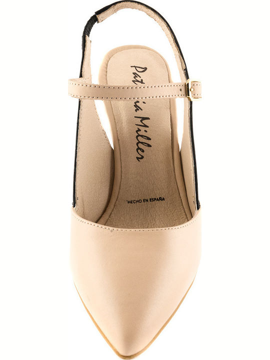 Leather Pointed Toe Stiletto Beige High Heels 1903