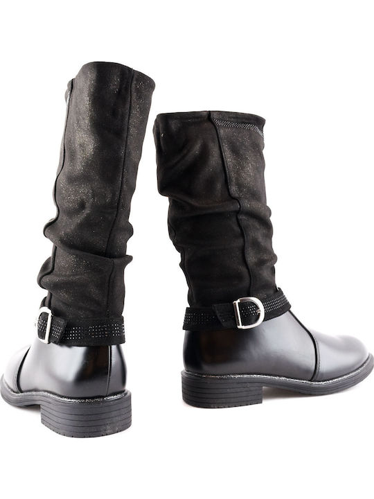 Suede Kids Boots with Zipper Black