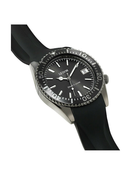Le Dom Diver's Men's Watch 44mm Battery with Black Rubber Strap
