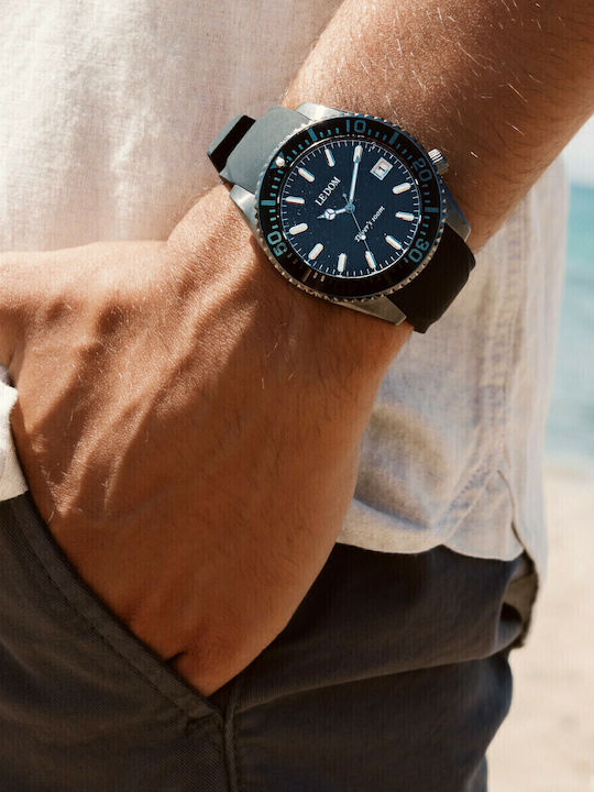 Le Dom Diver's Men's Watch 44mm Battery with Black Rubber Strap