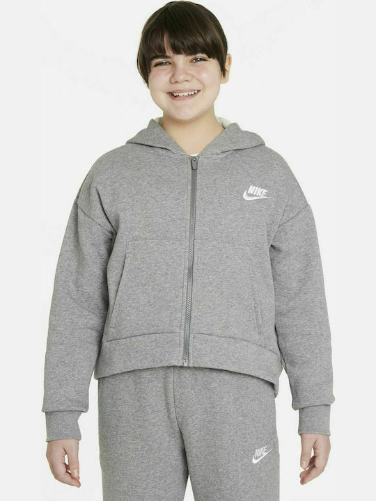 Nike Παιδική Ζακέτα με Κουκούλα για Κορίτσι Γκρι Sportswear Club